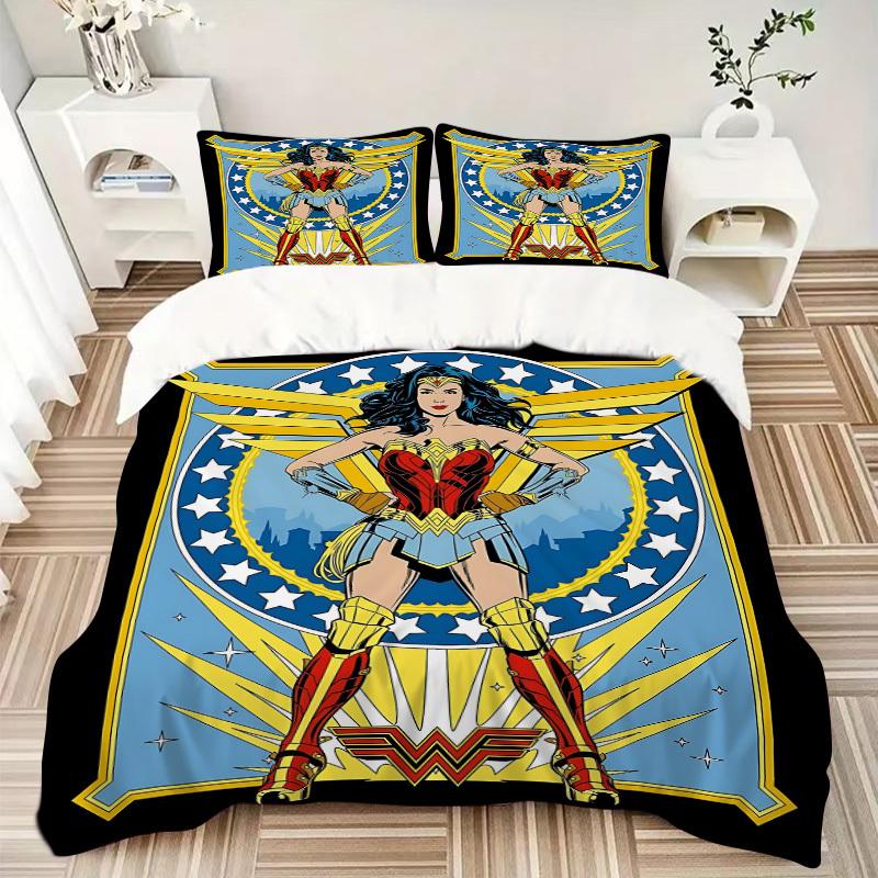 3dílná sada povlaků na přikrývku Wonder Woman, Měkký pohodlný povlak na peřinu, Pro pokoj pro hosty (1*Povlak na přikrývku + 2*Povlaky na polštáře, Bez výplně) yy251024036