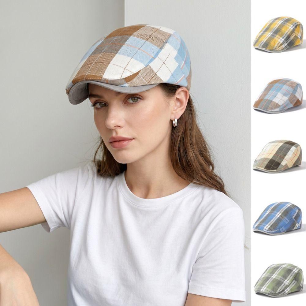 Colorful Plaid Dot Beret Checkered Pattern Retro Painter Hat Personality Forward Cap Ladies