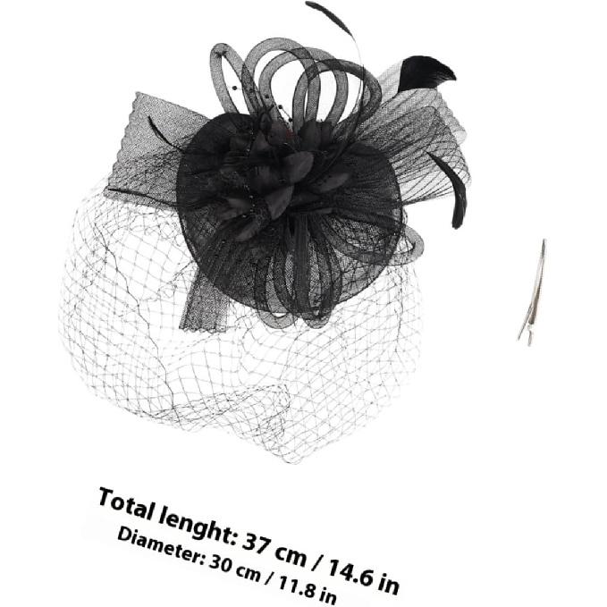 Milisten Decorative Hat with Floral Mesh Headband Cocktail Tea Party Hair Accessory for Women Wedding Special Occasion Black