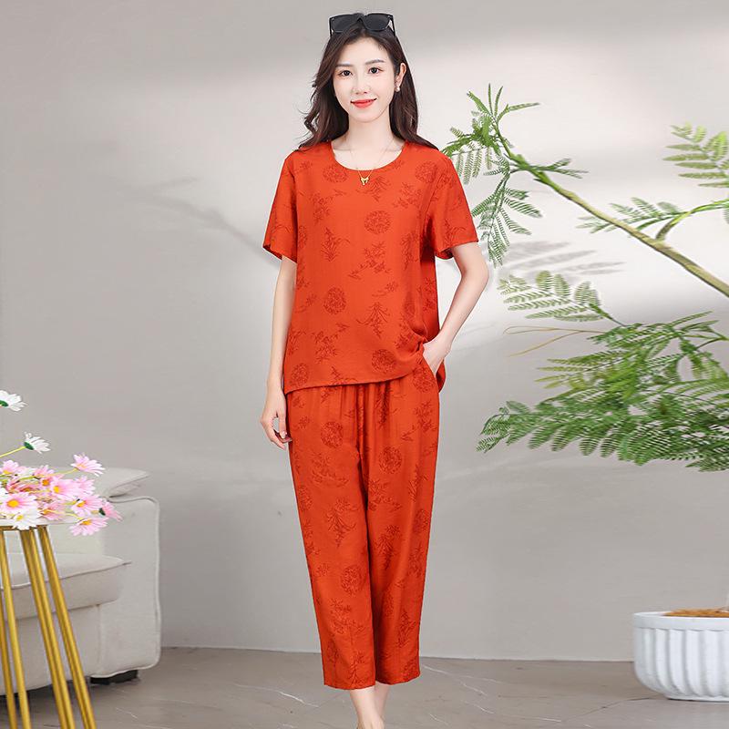 

Stylish Summer Two-Piece T-Shirt Set for Middle-Aged and Elderly Mothers 2XL (105-120 Jin)