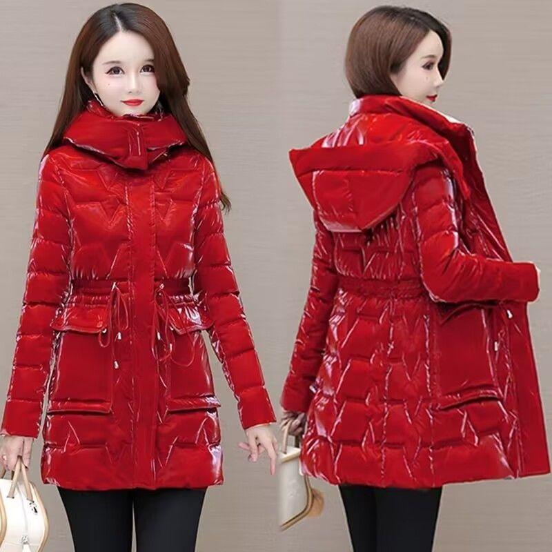 Shiny Down Cotton Coat Women Korean Winter Thick Warm Long Hooded Parkas Female Casual Windproof Jackets Ladies Outerwe