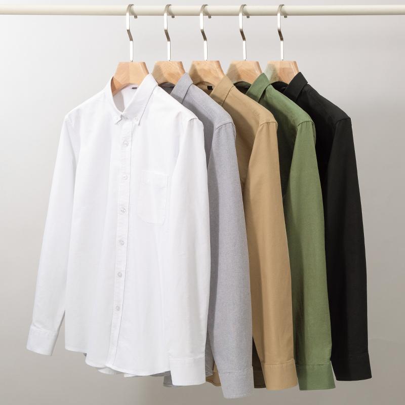 Spring and Autumn New Fashion Trend Pure Cotton Youth Fashion Versatile Oxford Solid Color Men's Long Sleeve White Work Shirt