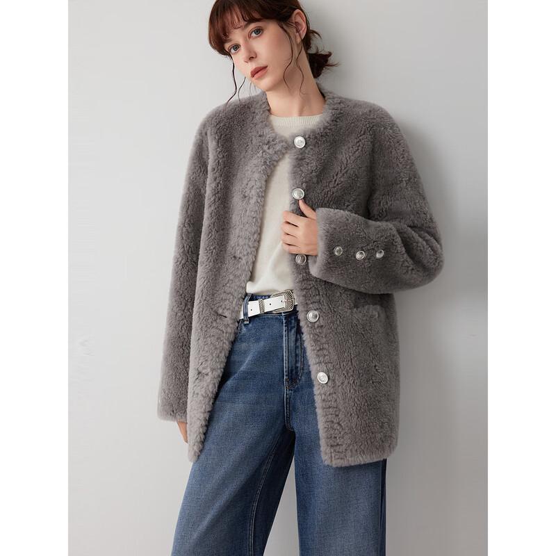 ELLE Grey Wool Blend Plush Short Jacket