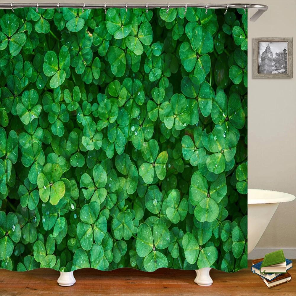 Variety of Various Green Plant Grass Lawn Leaf 3D Printing Shower Curtain Polyester Waterproof Home Decoration Curtain with Hook