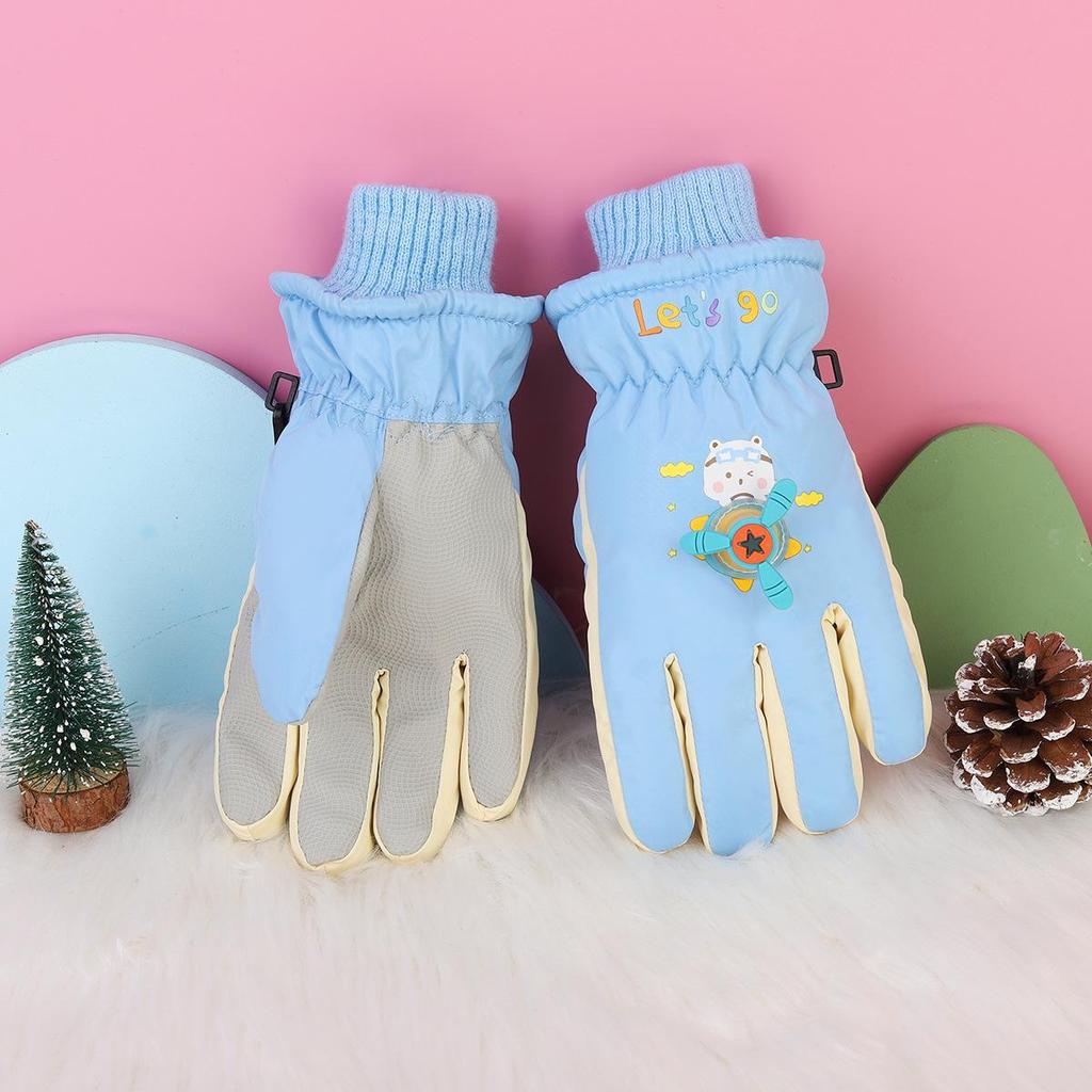 Children's Winter Ski Gloves: Thick, Cold-Proof, Waterproof, Windproof, Non-Slip, Warm Cotton for Ages 3-17.