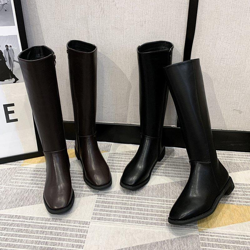 Thick Soled Square Headed Knight Women's Boots for Autumn and Winter, New Style, Slim and Side Zipper High Top Boots botas mujer