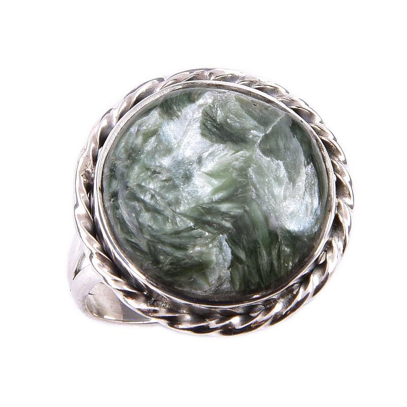 Natural Seraphinite Gemstone 925 Solid Sterling Silver Jewelry Ring Size 8 m7J01