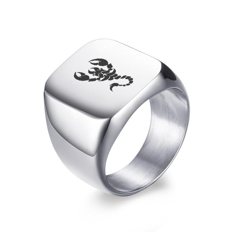 

Punk Scorpion Rings for Men Solid Silver Color High Polished Stainless Steel Band Biker Men s Signet Ring Free Engraving 7