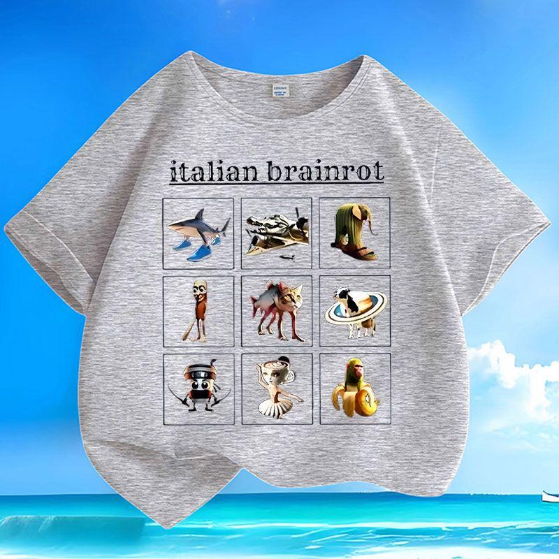 Kinder Freizeit Tungtungtungsahur Holzstabfigur Shan Hai Jing Spitze, Sommer Locker Oberteil für Jungen und Mädchen