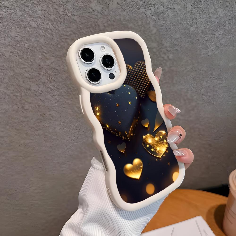 

Y2K Glowing Hearts Wavy Edge TPU Mobile Phone Case for iPhone 17 16 15 14 13 12 11 Air Pro Max Plus Colorful Cover iPhone 14 Plus