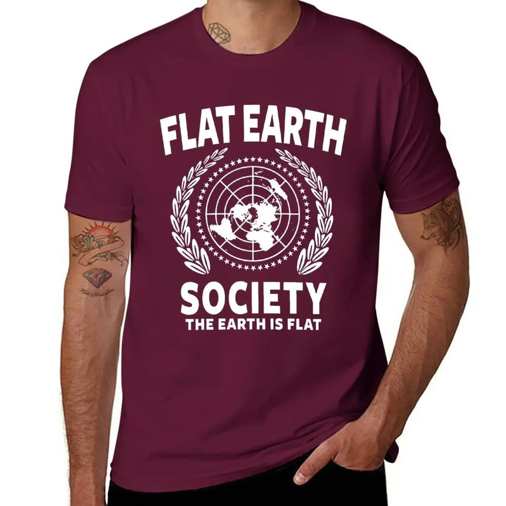 MAGLIETTA TERRA PIATTA, MAGLIETTA SOCIETÀ TERRA PIATTA top estivo oversize abbigliamento vintage magliette divertenti da uomo