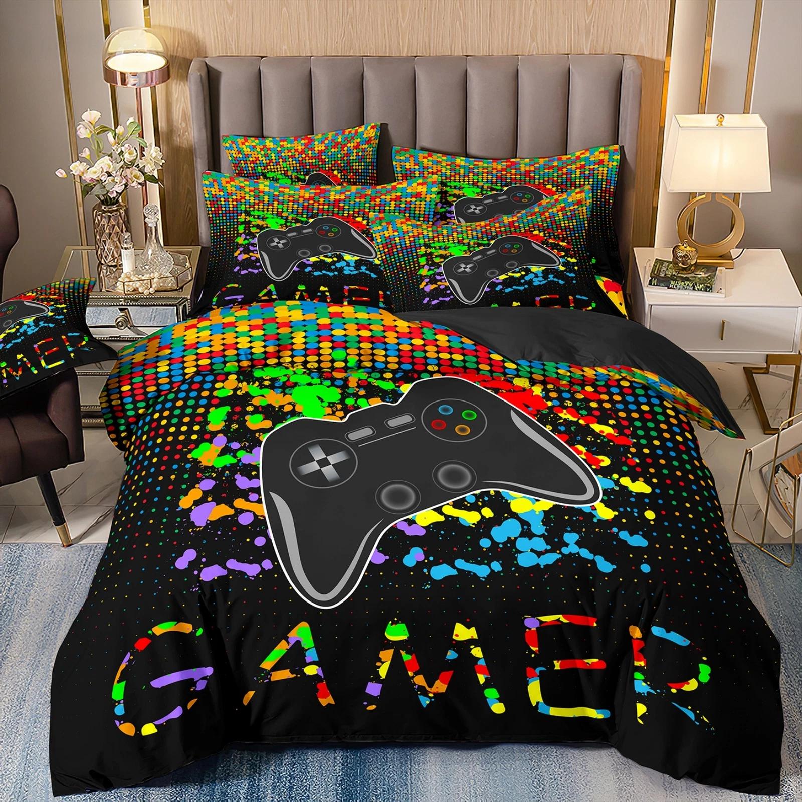 

Colorful Pixel Gamer Bedding Set, Game Controller Duvet Cover Set, Gaming Inspired Home Textile, Perfect Gift for Video Game Enthusiasts DE 100x135cm
