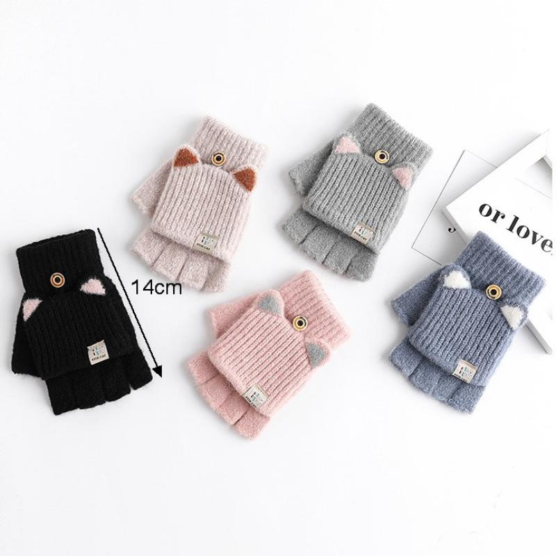 Women'S Cat Ear Convertible Fingerless Gloves, Winter Warm Gloves, Elastic Fit Design, Fashionable And Warm Cat Ear Gloves