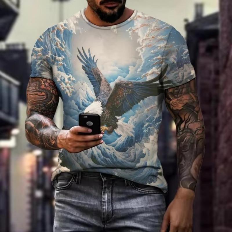 Bequemes T-Shirt für Herren in Übergröße mit 3D-Grafikdruck und lebendiger Schlangenmotiv, Rundhalsausschnitt, kurzärmlig, für den Alltag und als tolles Geschenk