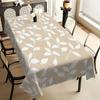 Light Khaki Minimal White Leaf Vine Print Tablecloth Spill Resistant Wipe Clean Cover For Dining Coffee Kitchen Indoor Table