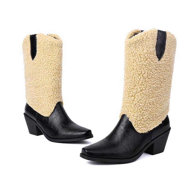 

Women s high heel ankle boots autumn and winter new thick heel hair boots fashion large size ankle boots 35 чорний