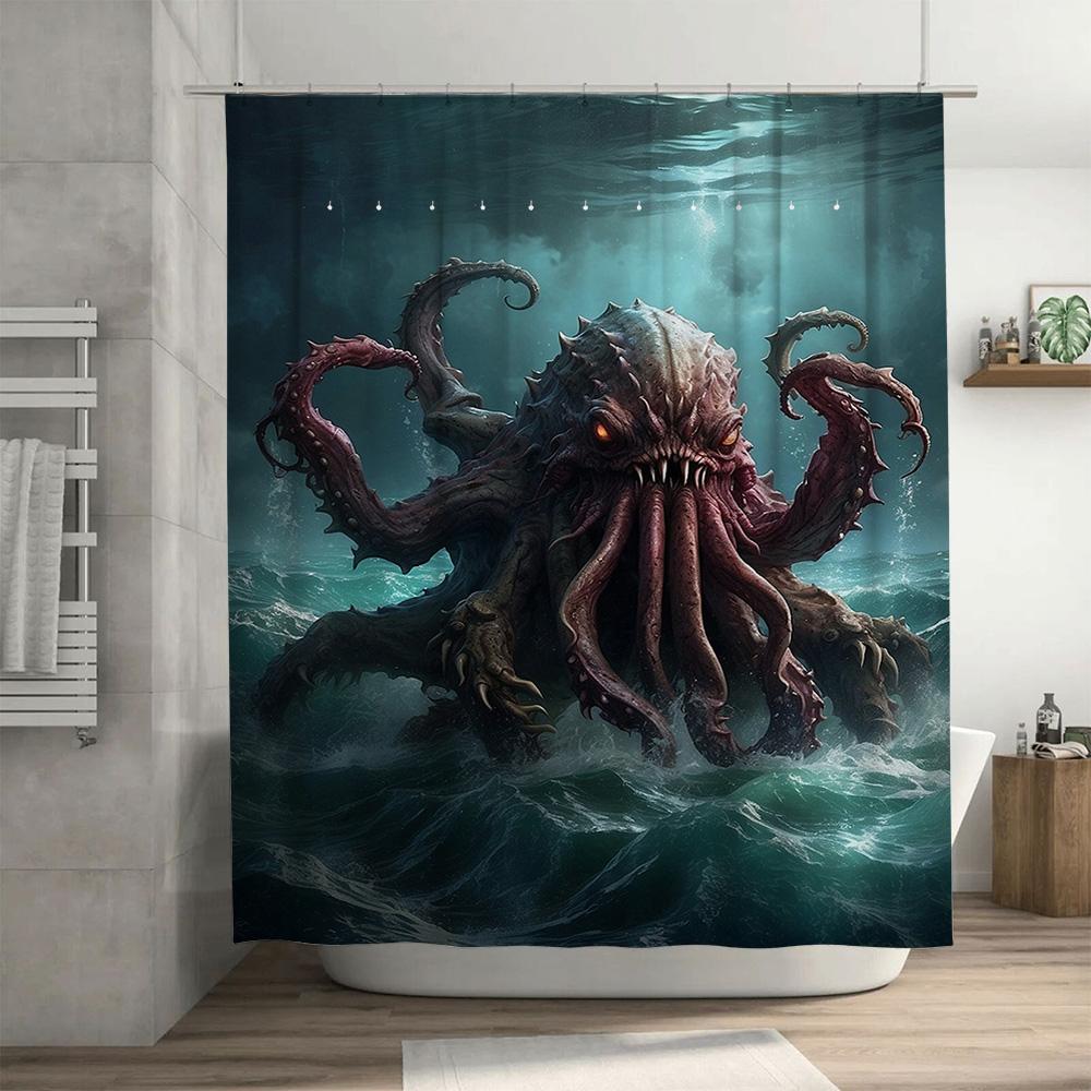 Einzigartige Oktopus-Badematte Duschvorhang Wasserdicht Dekorative Badezimmeraccessoires Dunkelviolett Cthulhu Tentakel Künstlerischer Druck Ho