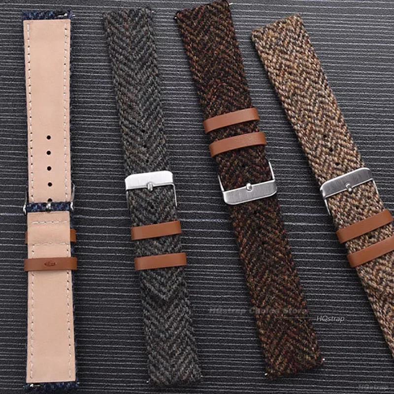 Genuine Leather Nylon Watch Band 18mm 20mm 22mm Quick Release Strap Vintage Weave Bracelet for Men Women Replacement Wristband