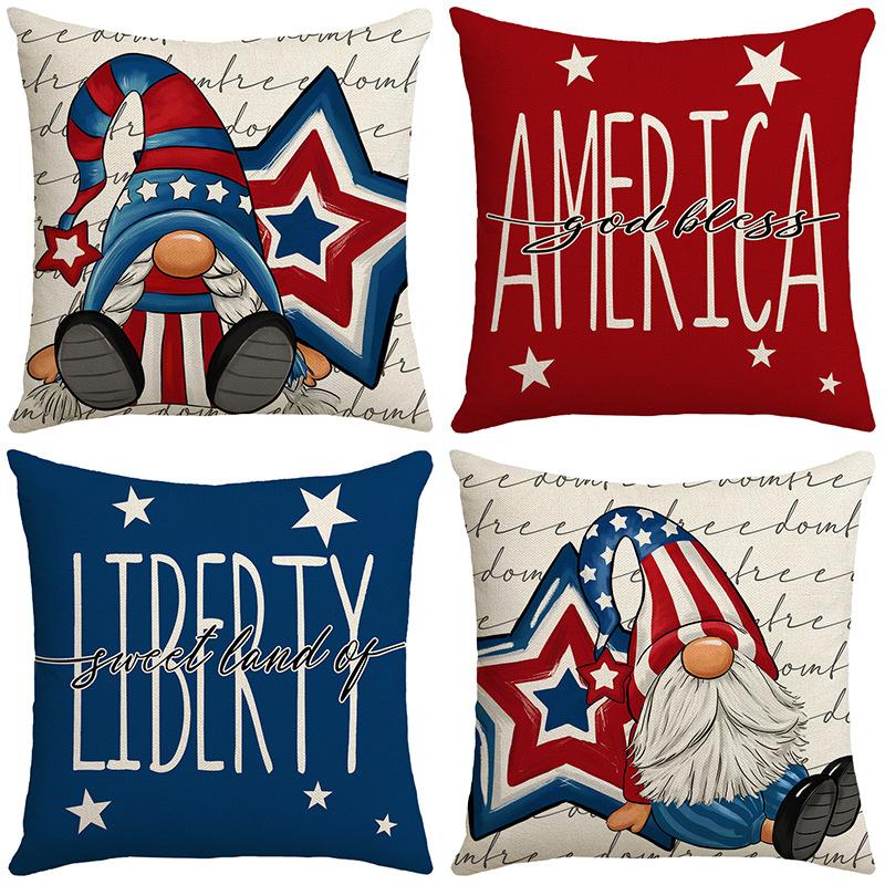 Independence Day Letter Printed Cushion Cover Memorial Memorial Pillow Linen Sofa Office Cushion Cover
