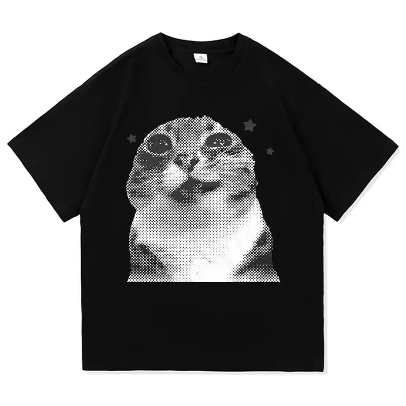 Y2k Funny Cat Meme T Shirt 2026 Unisex Unisex O Neck Short Sleeve Harajuku Anime Cartoon Graphic Tee Streetwear Casual Tops
