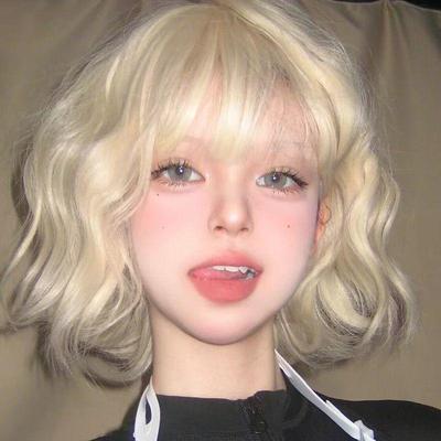Platinum Blonde Cute Girl Wool Curly Wig
