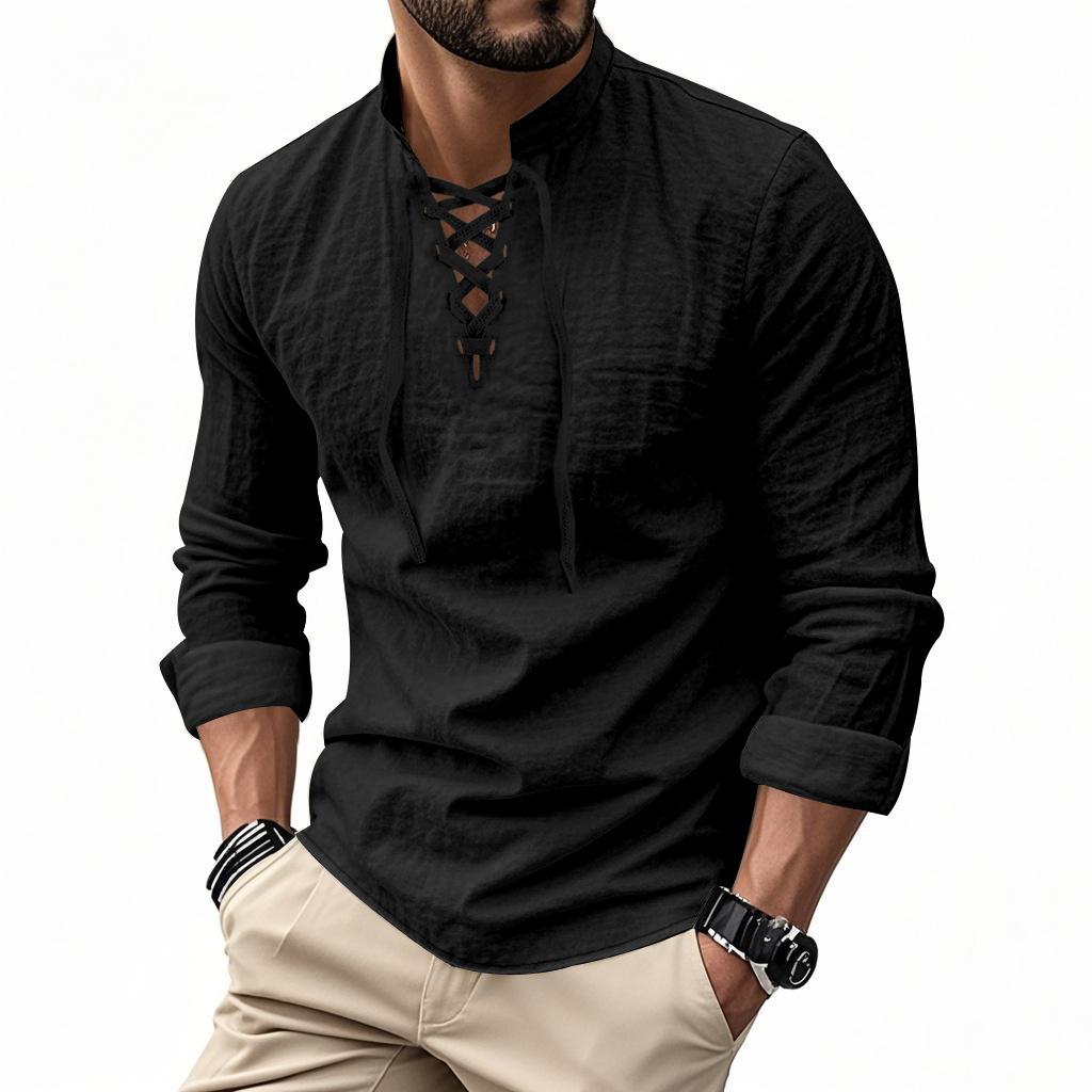 Menpure Colorlong Sleeveslinen Henry Shirt Hippiecasualbeach Stand Collar Shirt