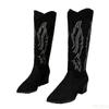 Fashion Embroidered boots for women in plus size thick heel retro ethnic style comfortable versatile anti slip temperament women's shoes