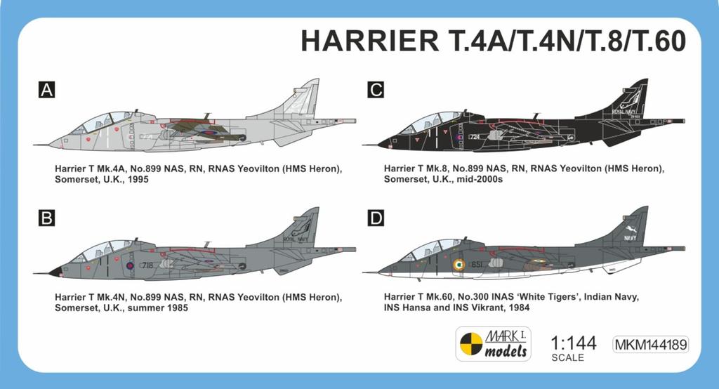 Mark I Harrier Plastikmodellbausatz MKM144189 1/144 T.4A/T.4N/T.8/T.60 (Flugzeug)