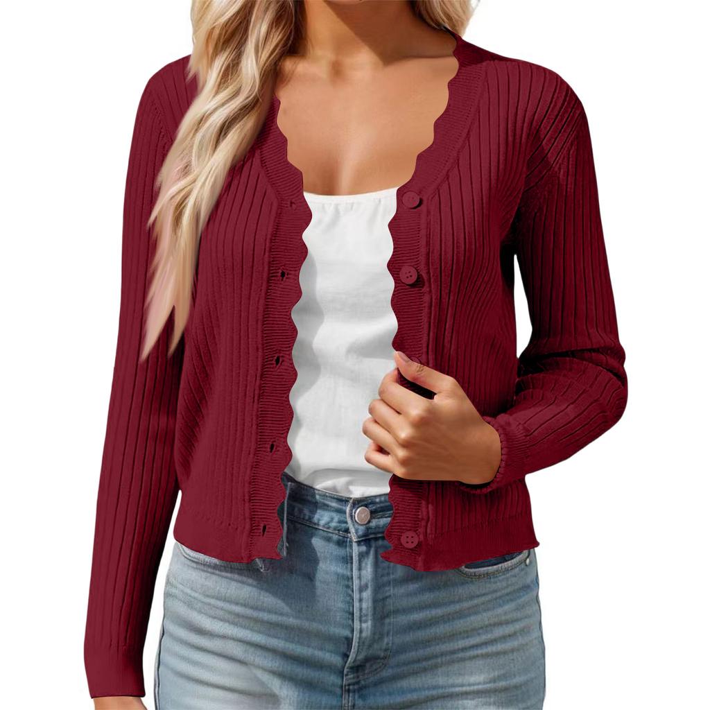 Cardigan casual da donna colorato con bordo a fungo, scollo a V, giacca corta in maglia sottile