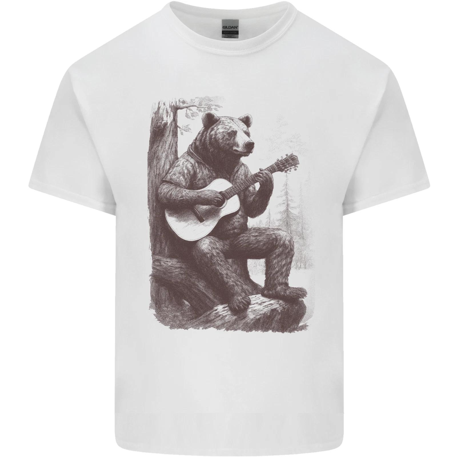 A Cool Bear Playing the Acoustic Guitar Kids T-Shirt Childrens S