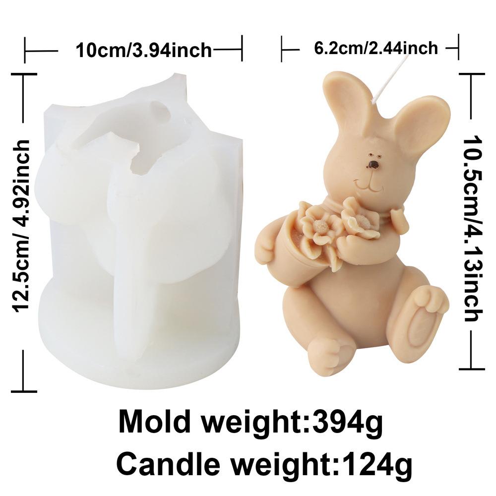 Standing Basketball Rabbit Candle Mold 3D Rabbit Family Size Holding Flower Fragrance Easter Animal Cake Baking Tools Home Gifts