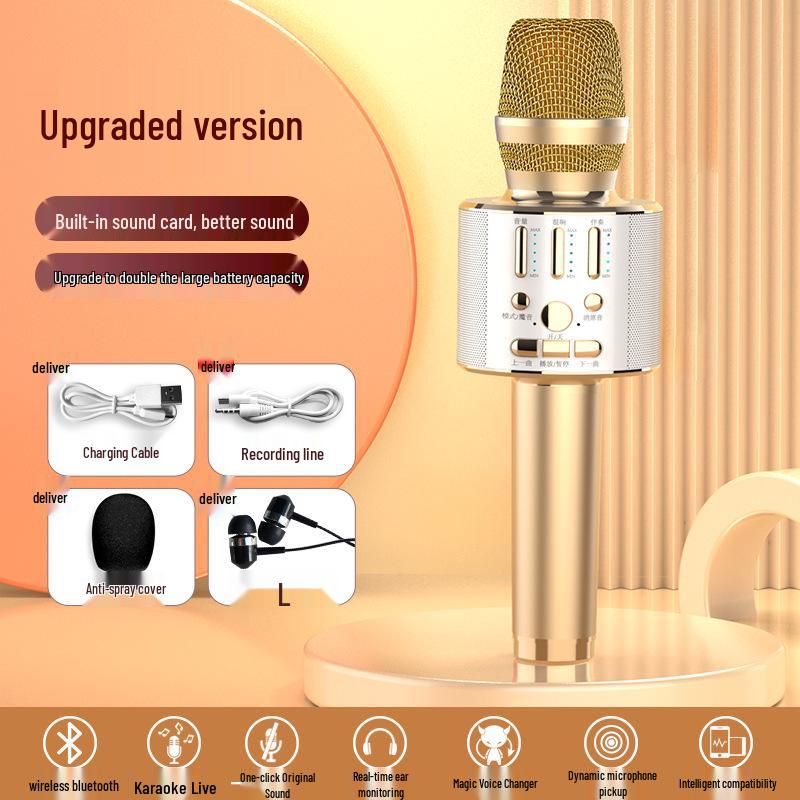 Wireless Bluetooth K-Song Microphone & Speaker with Built-in Sound Card for TV and Mobile