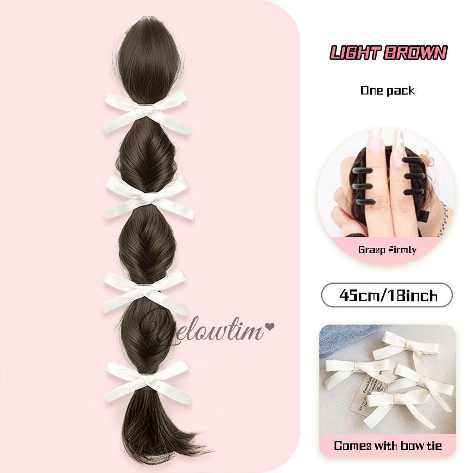 Extensii de coadă de cal cu împletitură lungă din fibră sintetică cu bandă de cauciuc Extensii de păr împletit de box de 22 inch cu coc dezordonat pentru femei Utilizare zilnică