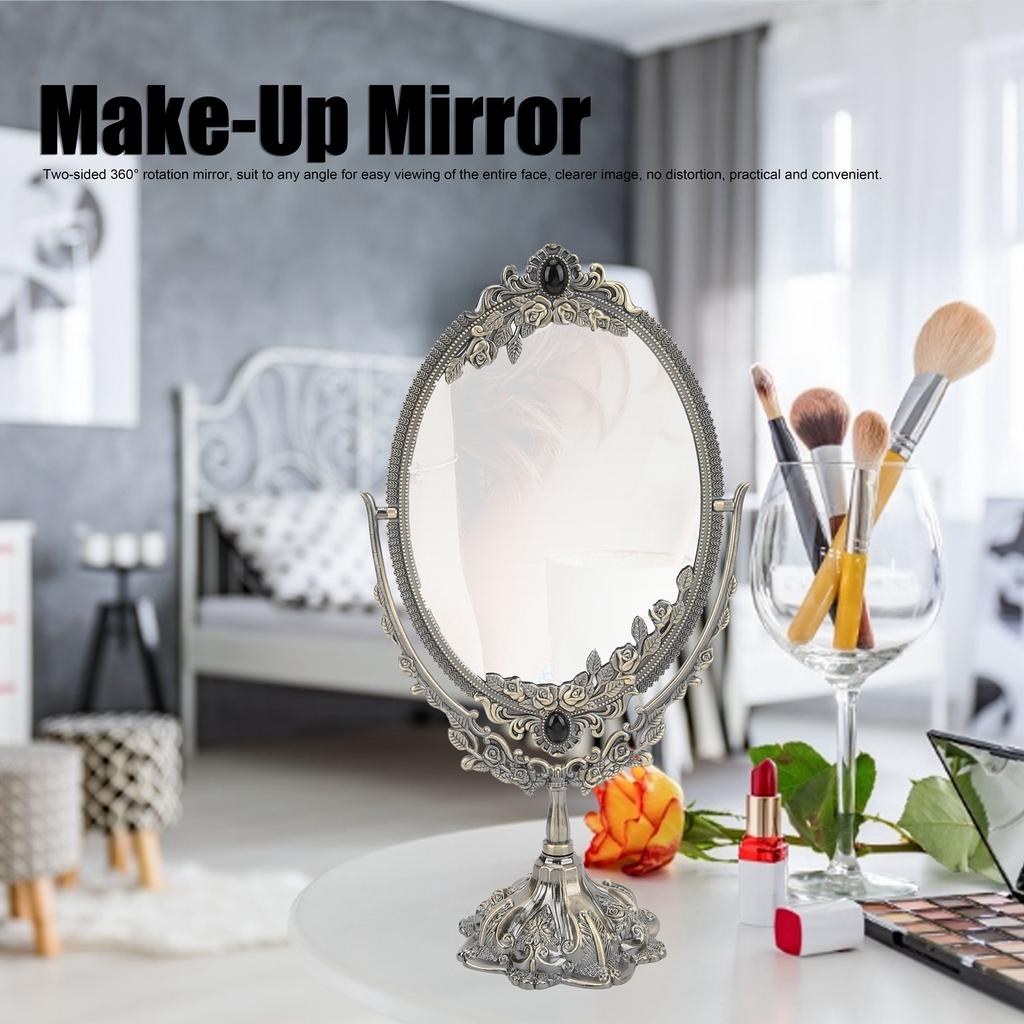 Make-Up-Spiegel Europäischer Metall-Retro-Doppelseitiger Spiegel für Badezimmer, Schlafzimmer, Ankleidezimmer(Bronze Groß )