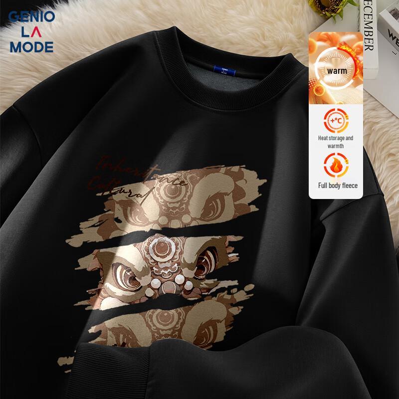 GENIOLAMODE Herren Fleecegefüttertes Rundhals-Sweatshirt