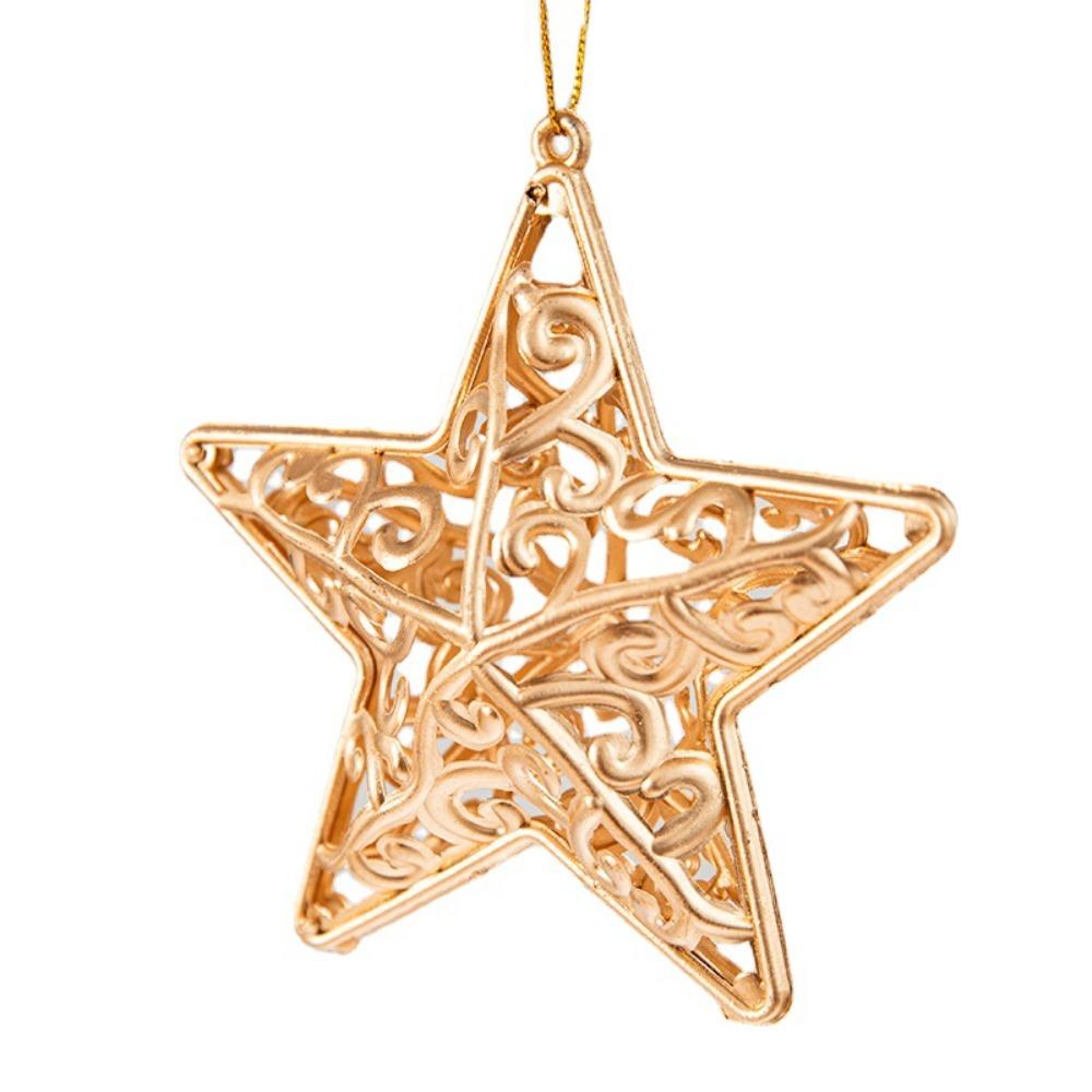 4/8pcs Golden Hollow Five Pointed Star Pendant Creative Waterproof Christmas Tree Pendant Delicate Christmas Ball Holiday