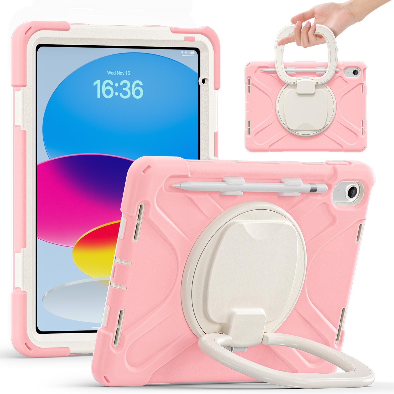 

For iPad (2025) / 10.9 (2022) Case TPU + PC + Silicone Tablet Cover Swivel Kickstand Handle Grip