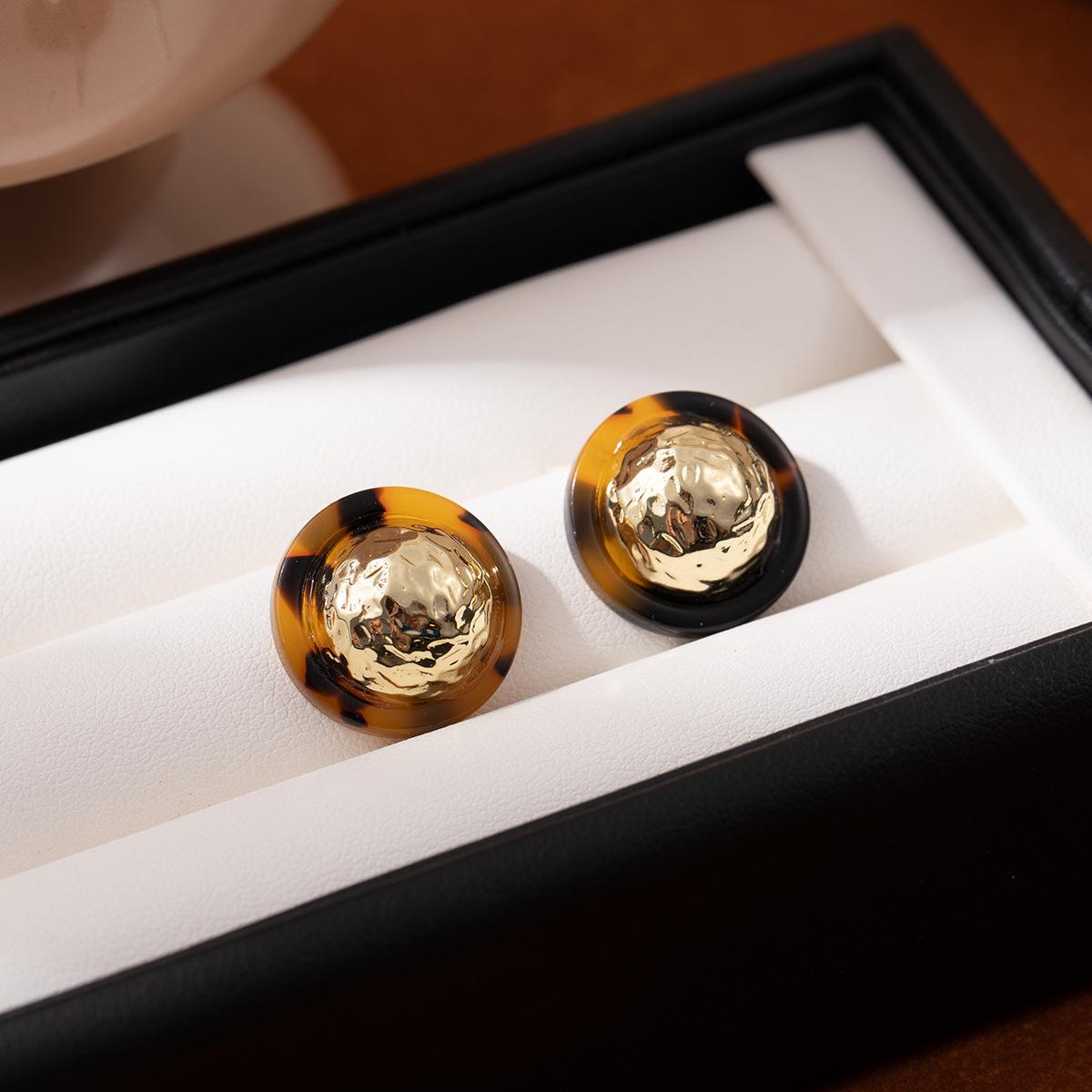 Silver Needle Leopard Print Stud Earrings with Tiger Eye Stone and Irregular Beads for Women
