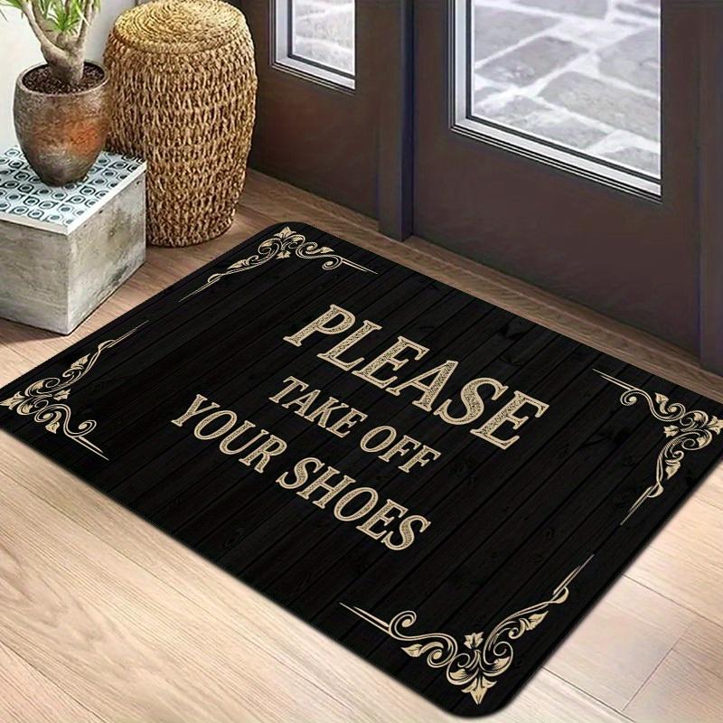 Funny Black Wood Grain Rectangular Rug, Please Take Off Your Shoes Floor Mat, Non-Slip Washable Carpet for Office & Entrance 40x60cm