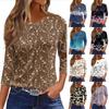 Women's Three-Quarter Sleeve Shirt, Round Neck, Loose Fit, Casual Shirt, Floral Print T-Shirt, Summer