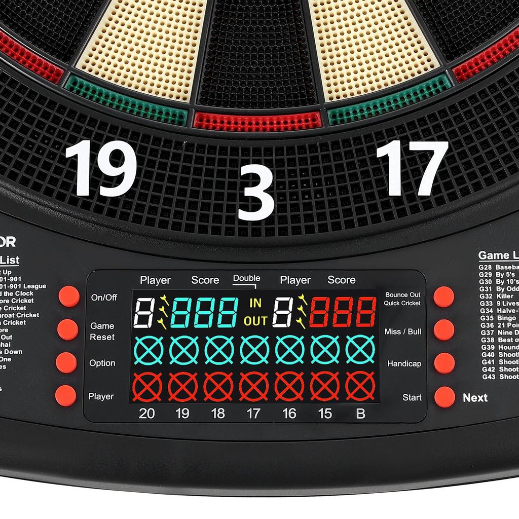 Electronic Dart Board, 336mm Target Dartboard with 43 Games & 200+ Variations for Up to 8 Players, 6 Dart Shafts with Flights & 50 Soft Tips, Color