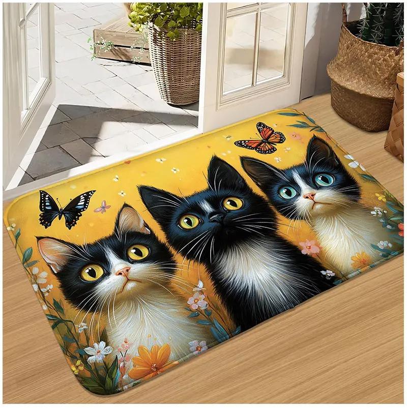 Welcome Cat Pattern New Entrance Floor Mat Bathroom Absorbent Foot Door Mat Horror Skeleton Nonslip Area Foot MatsDecoration