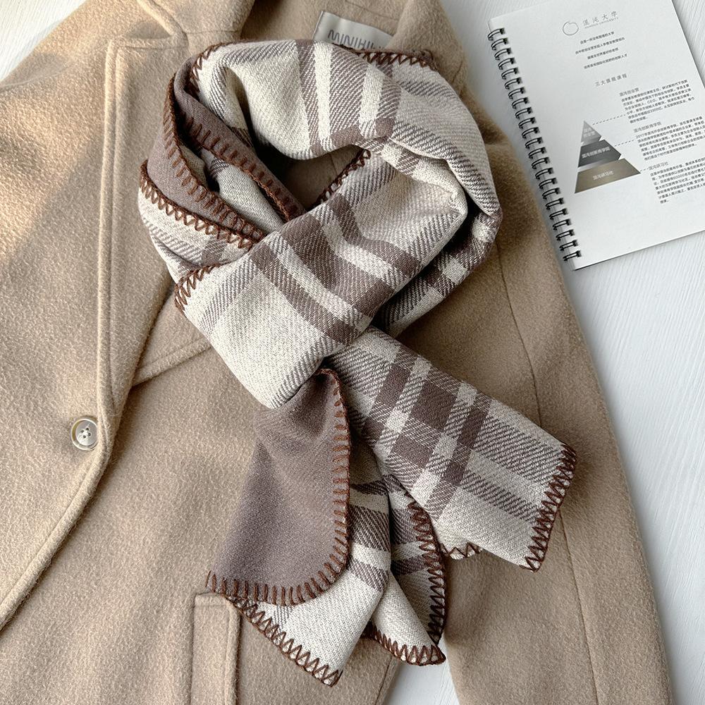 

New Autumn and Winter British Style Pattern Imitation Cashmere Warm Scarf Women s Overlock Double Sided Shawl 190*45cm