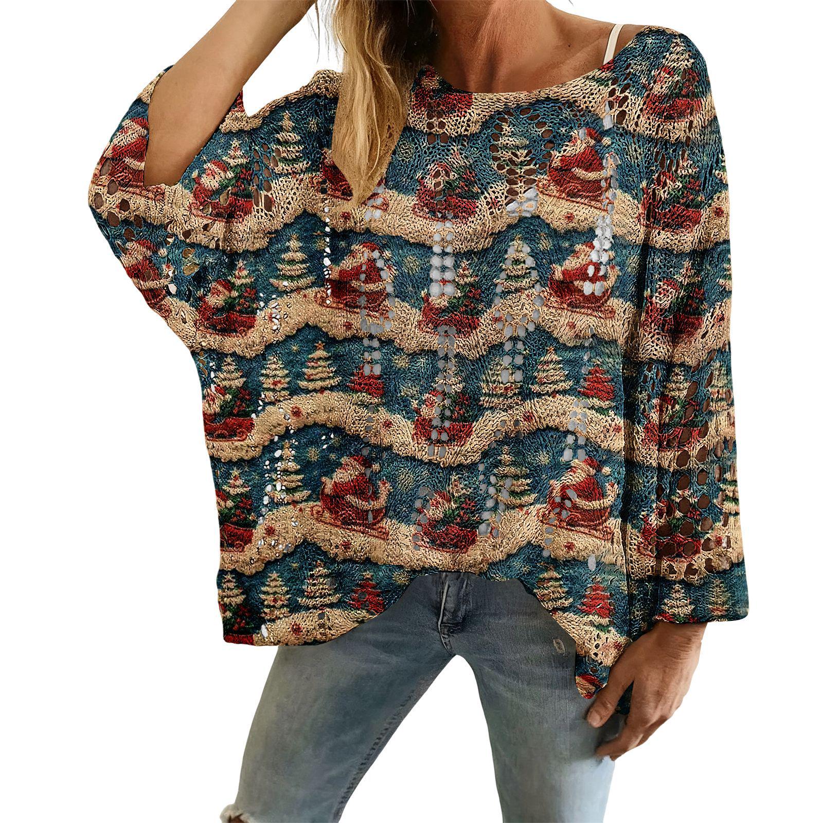 

LL-LK1 Hollow Out 3D Print Christmas Sweater with Long Sleeves Medium