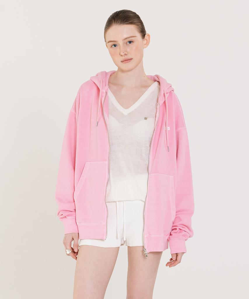Injiactive Small Logo Pigment Full Hood Zip Up Pink