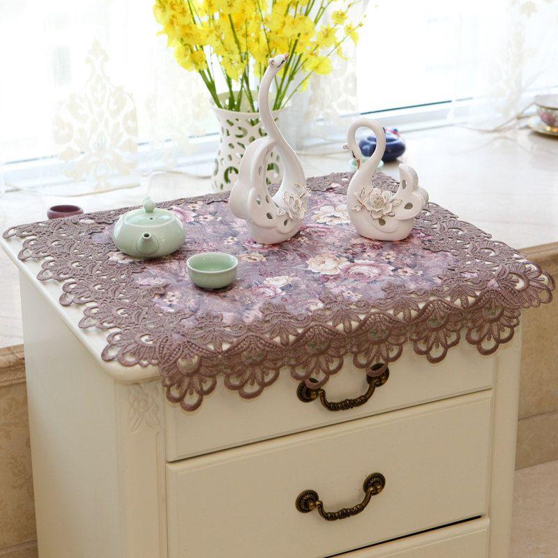 High-End Embroider Bedroom Nightstand Cover Fabric Craft Cover Cloth Embroidered Idyllic European Dust Towel Tablecloth Tablecloth Square Towel