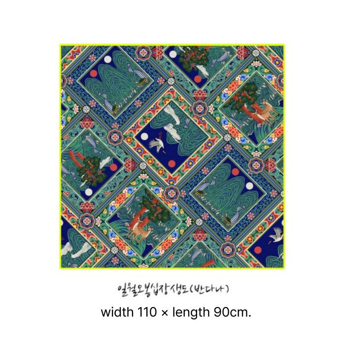 

K-Masterpiece Series No. 52 – Bandana-Style Ilwol-Obong Sipjangsaengdo Traditional Korean Pattern Fabric (110 cm × 90 cm) 90cmx110cm