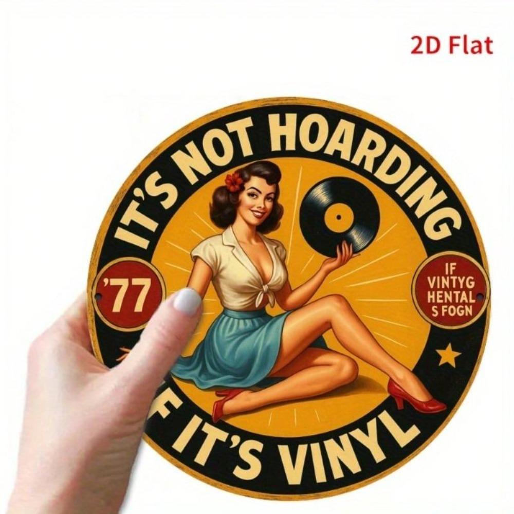 Vintage Round Metal Sign Hoarding Woman Vinyl Record Wall Art Indoor Outdoor Decor