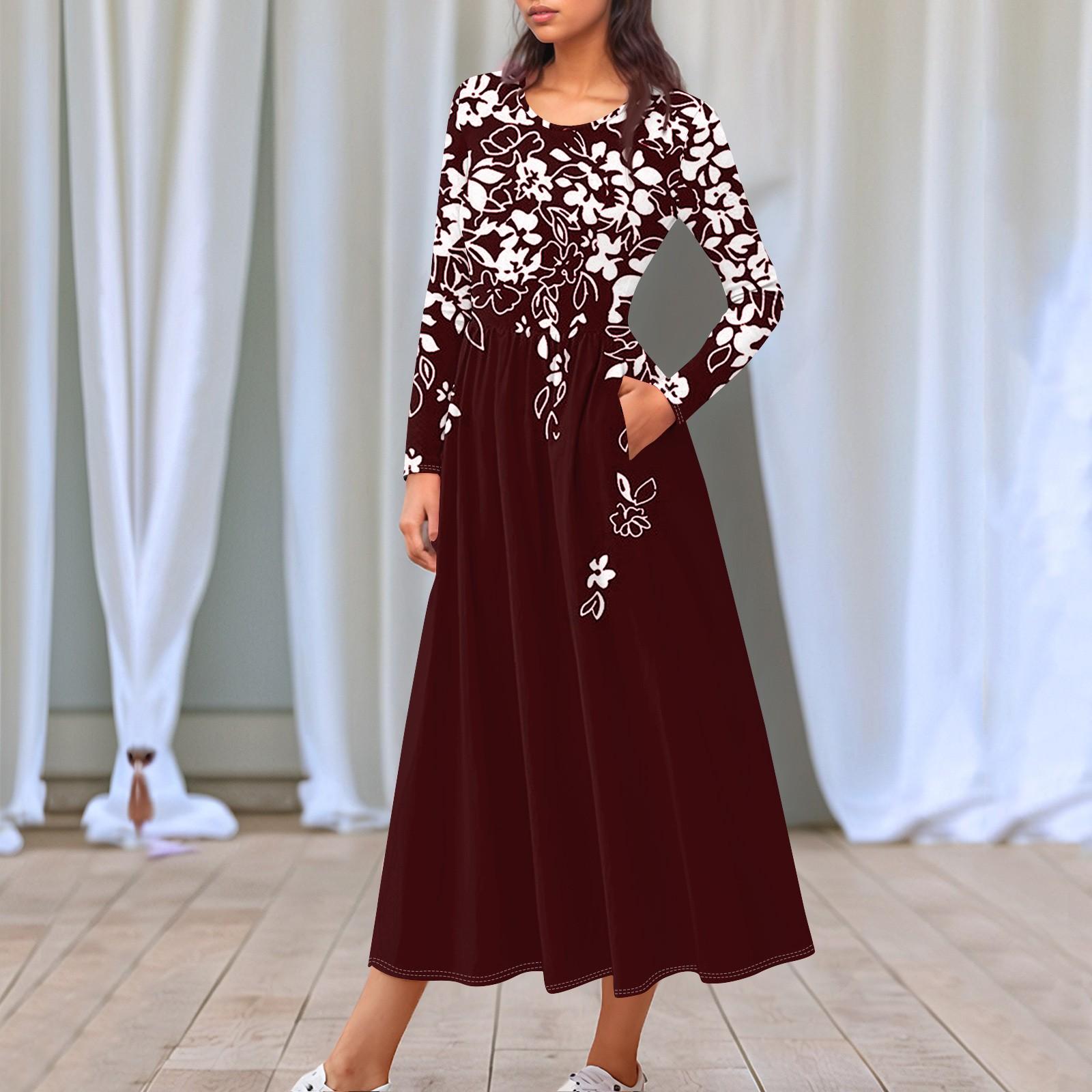 

Женские повседневные модные длинные платья с графическим принтом и длинным рукавом, осень XL красный