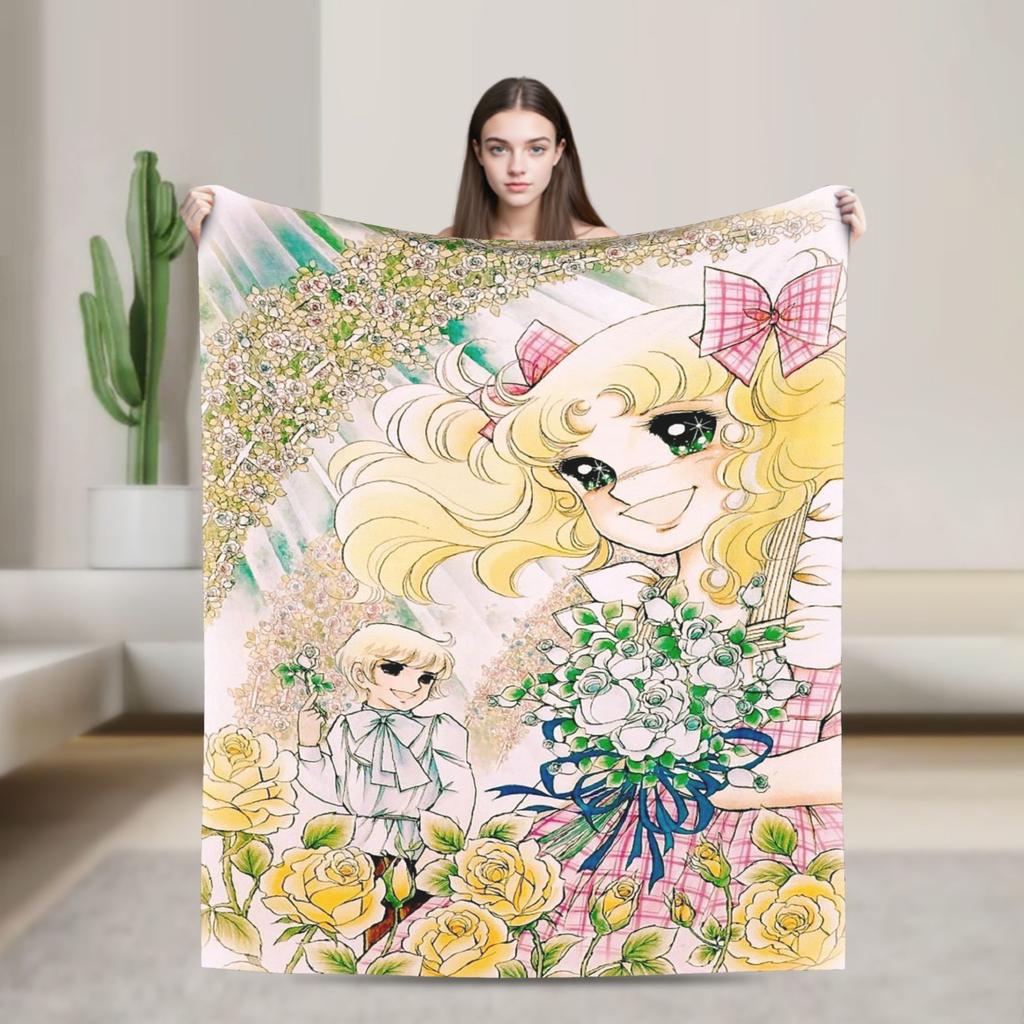 Candy Candy Cartoon Anime Blanket Flannel  Super Warm Throw Blanket for Outdoor Travel Bedspread